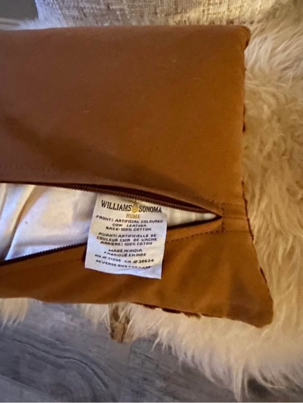 Williams Sonoma Woven Leather Hide Pillow oblong 12x16 western Cowboy - Picture 5 of 6
